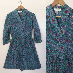 Vintage 1980s Paisley Petite Shirtwaist Dress
